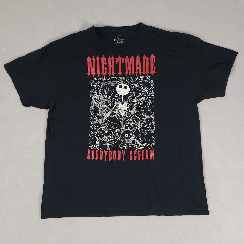 Disney Nightmare Before Christmas Mens 2X Black Graphic Regular Cotton T-Shirt
